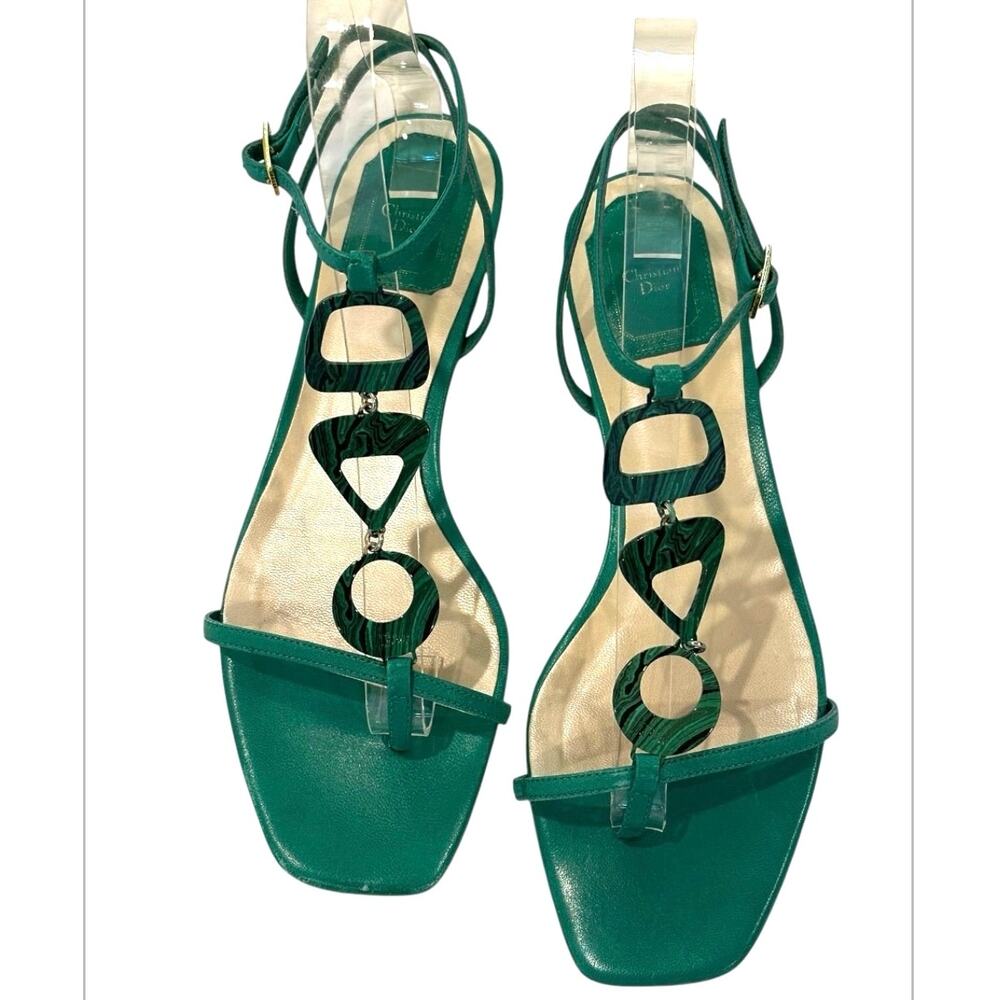 Rare Vintage Christian Dior by John Galliano Malachite Accent green Sandals